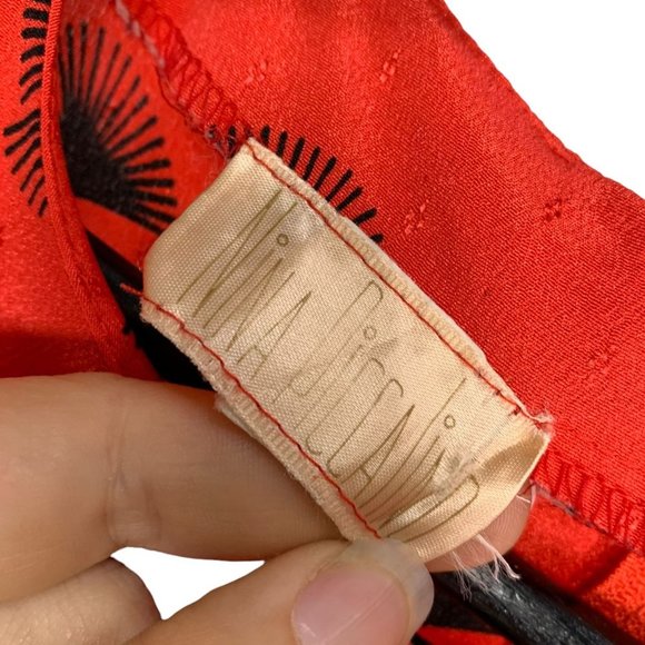 Vintage 80s Red Black Print Short Sleeve Flutter Jumpsuit Small - Picture 4 of 11